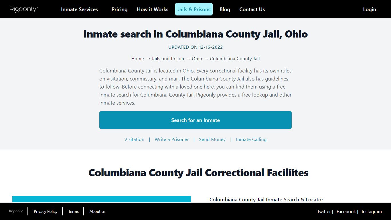 Inmate Search Columbiana County Jail, Ohio | Pigeonly